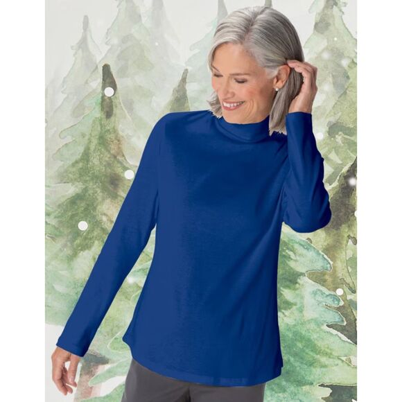 Appleseed's Tops - APPLESEEDS Blue Sz Large Petite Soft Stretchy 100% Cotton Mock Neck Shirt NEW